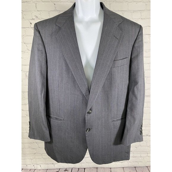 Stafford Other - Stafford USA Made Gray Blue 100% Wool Striped 2 Button Jacket Blazer Men’s 42S